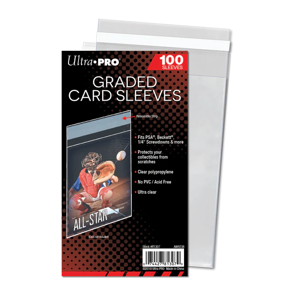 Ultra Pro graded card resealable sleeves, 100 count, clear protective sleeves for collectible trading cards.
