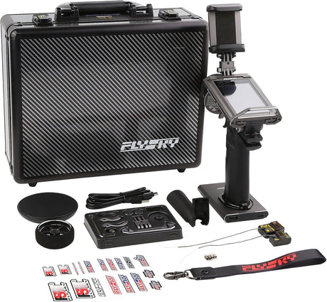 Flysky Noble NB4 Pro+ RC transmitter with FGr4B and FGr8B receivers, featuring ergonomic design and multiple control buttons.
