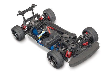 Traxxas 4-Tec 2.0 VXL chassis with detailed plastic components and mounting points for remote control car assembly.