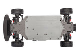 Traxxas 4-Tec 2.0 BL-2s chassis bottom view showing the lightweight, detailed plastic construction with mounting points.