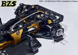 Atomic RC Z5 Belt Drive 4WD chassis kit with detailed components and black and silver parts for RC car customization.