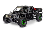 Traxxas Unlimited Desert Racer radio-controlled car with green army camouflage chassis, shown from front three-quarter angle.