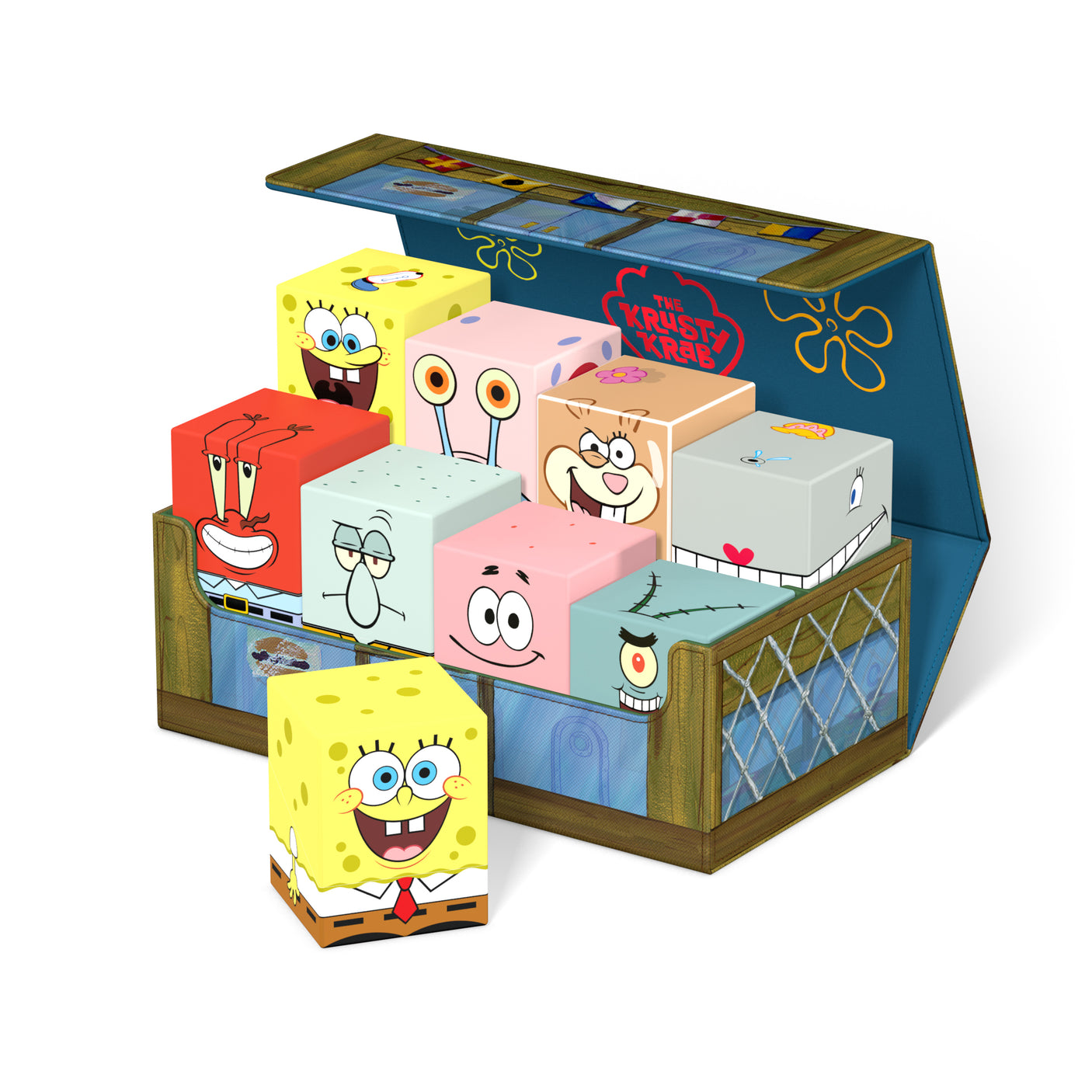 Squaroes Boulder 100+ Krusty Krab collector's card case, durable card supplies with vibrant design and secure storage.
