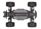 Bottom view of the Traxxas Maxx RC truck chassis with WideMaxx suspension, showing detailed components and sturdy build.