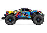 Traxxas Maxx RC monster truck with WideMaxx suspension shown from side view, featuring large tires and detailed chassis.