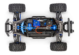 Overhead view of blue Traxxas Maxx Ultimate RC truck chassis showing detailed components and durable construction.