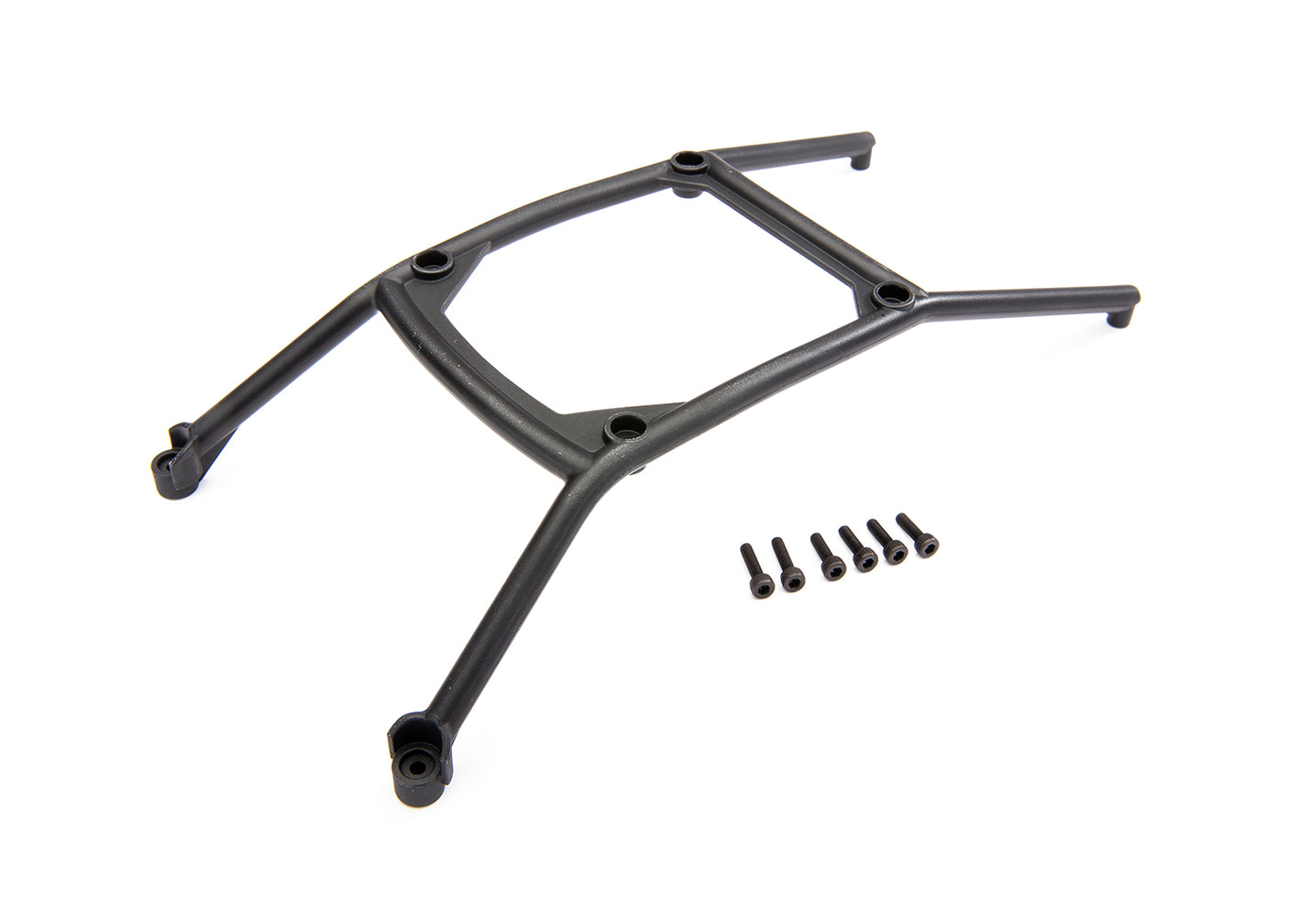 Traxxas Rear Maxx Body Support for RC truck, shown in black with mounting hardware attached.
