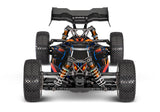 Traxxas Jato 4X4 VXL 4S RC truck with orange body, front view showing rugged tires and detailed design.