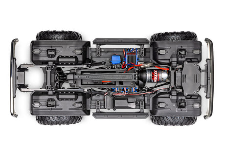 Overhead view of the Traxxas TRX-4 Chevrolet K10 High Trail Edition RC truck chassis showing detailed construction and rugged design.