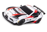 Traxxas 4-Tec 3.0 Toyota Supra BL-2s RC car front three-quarter view, showing detailed body and sleek design from high-left angle.