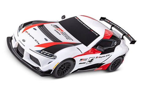 Traxxas 4-Tec 3.0 Toyota Supra BL-2s RC car front three-quarter view, showing detailed body and sleek design from high-left angle.