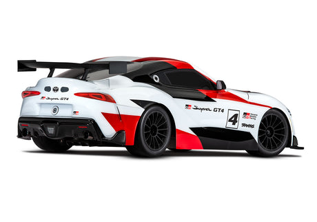 Traxxas 4-Tec 3.0 Toyota Supra BL-2s RC car rear view with detailed body and racing design.