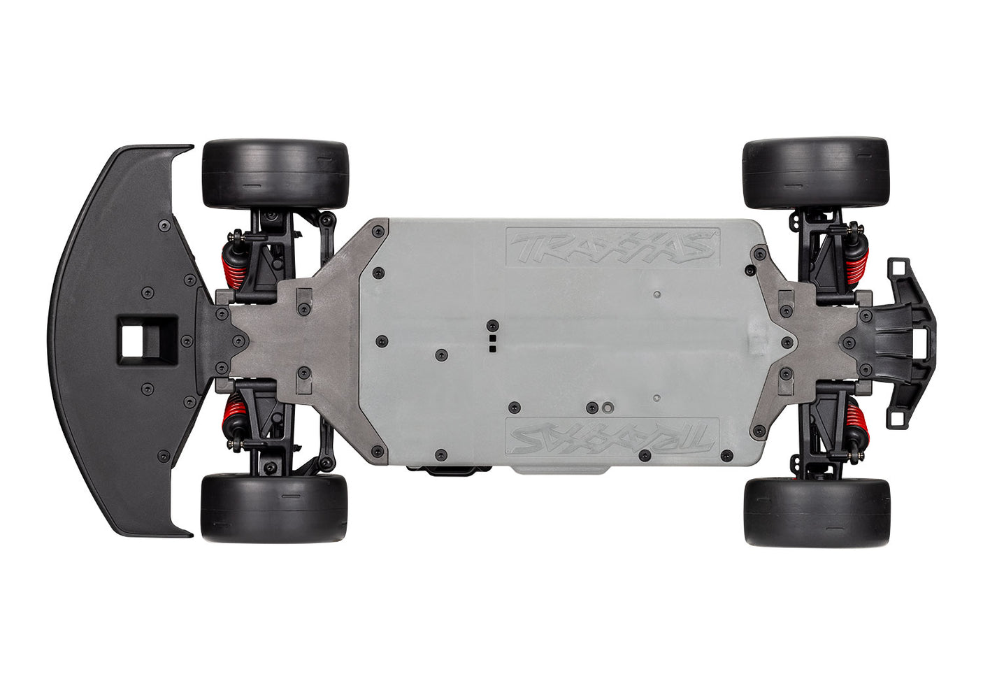 Traxxas 4-Tec 3.0 Toyota Supra BL-2s RC car chassis bottom view showing detailed underside and components.
