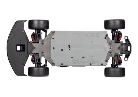 Traxxas 4-Tec 3.0 Toyota Supra BL-2s RC car chassis bottom view showing detailed underside and components.
