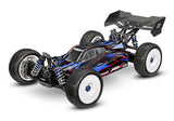 Traxxas Jato 4X4 VXL 4S RC truck with blue body and detailed front view, showcasing its powerful design and vibrant color.