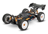Traxxas Jato 4X4 VXL 4S remote control car with orange body, showing the front left side and detailed design features.