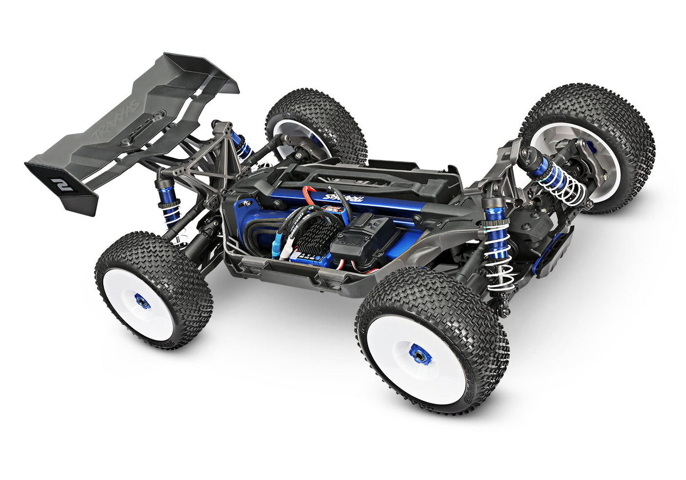 Traxxas Jato 4X4 VXL 4S RC car chassis, 3-quarter front view showing detailed build and components of the off-road vehicle.