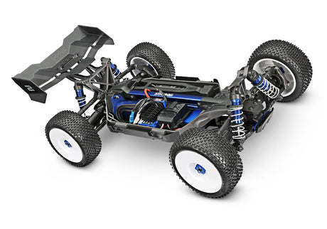 Traxxas Jato 4X4 VXL 4S RC car chassis, 3-quarter front view showing detailed build and components of the off-road vehicle.