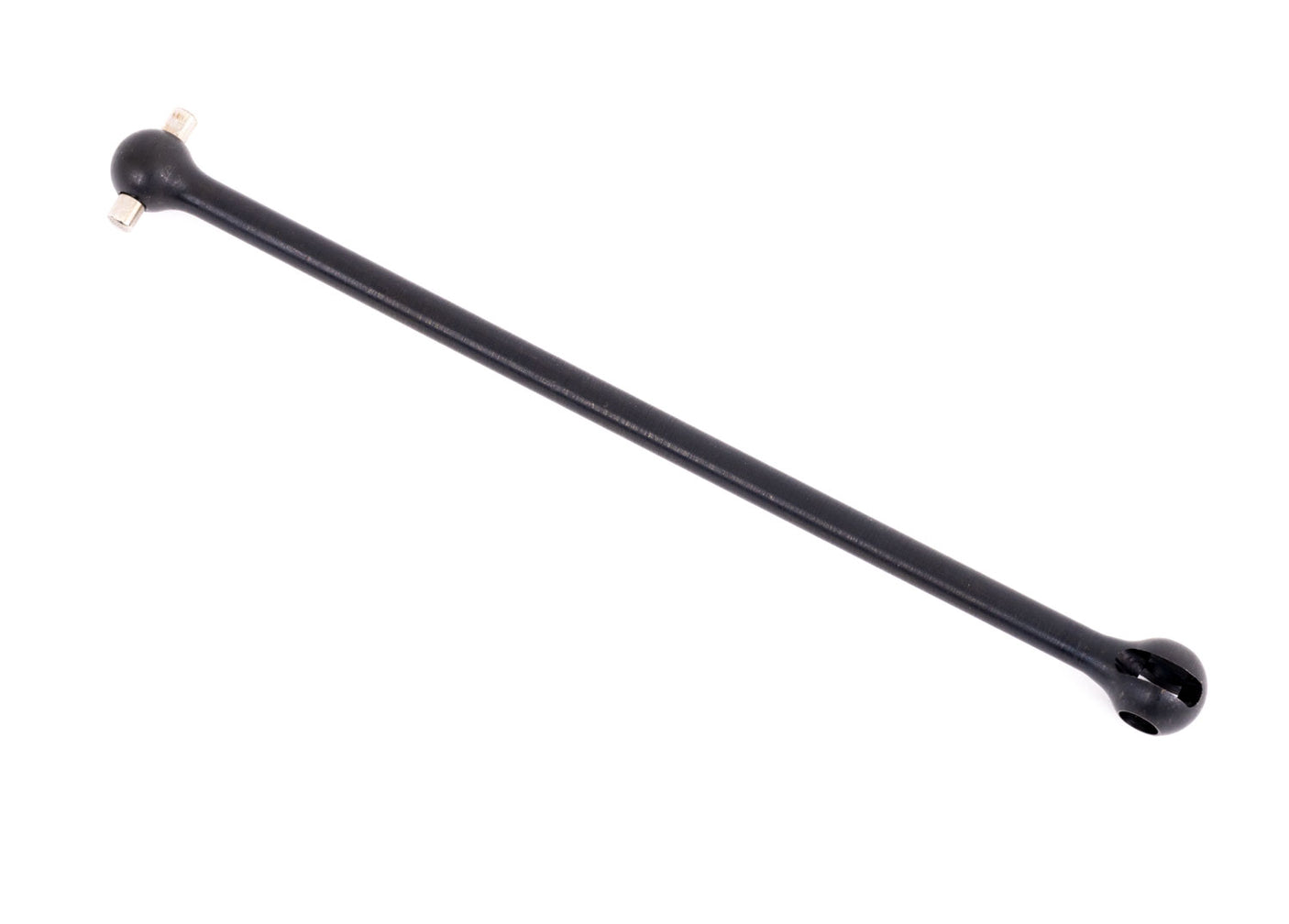 Traxxas front 5x133.5mm driveshaft for RC car, metal and plastic components, detailed view of the Traxxas part.