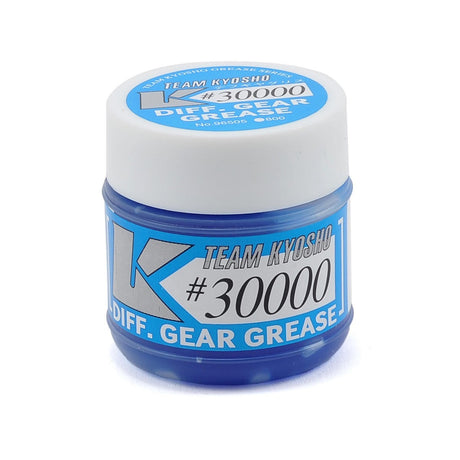 Kyosho RC car diff gear grease container, 30000 #96505, with label showing product details and branding for RC car maintenance.