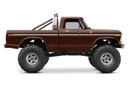 Traxxas TRX-4M 1/18 Ford F-150 High Trail Edition RC truck showing side view with brown body and detailed design