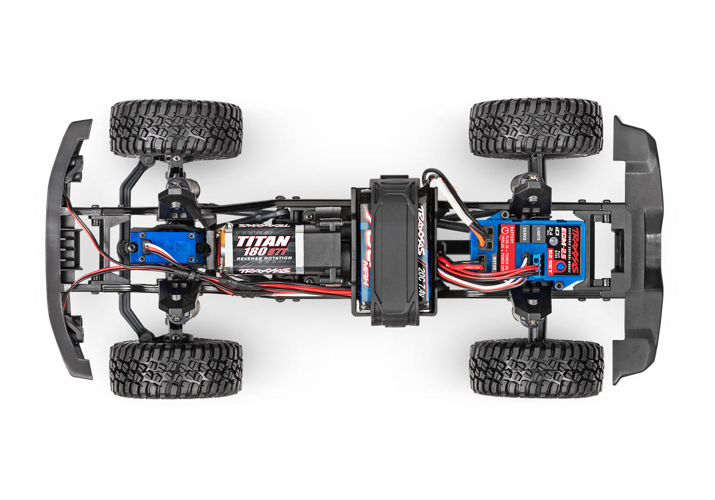 Traxxas TRX-4M Ford Bronco 18th-scale remote control RC truck chassis overhead view showing detailed design and construction