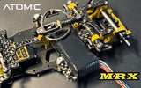 Atomic RC MRX 2WD Pan Car Kit, assembled model with sleek black body and detailed chassis, ready for RC racing.