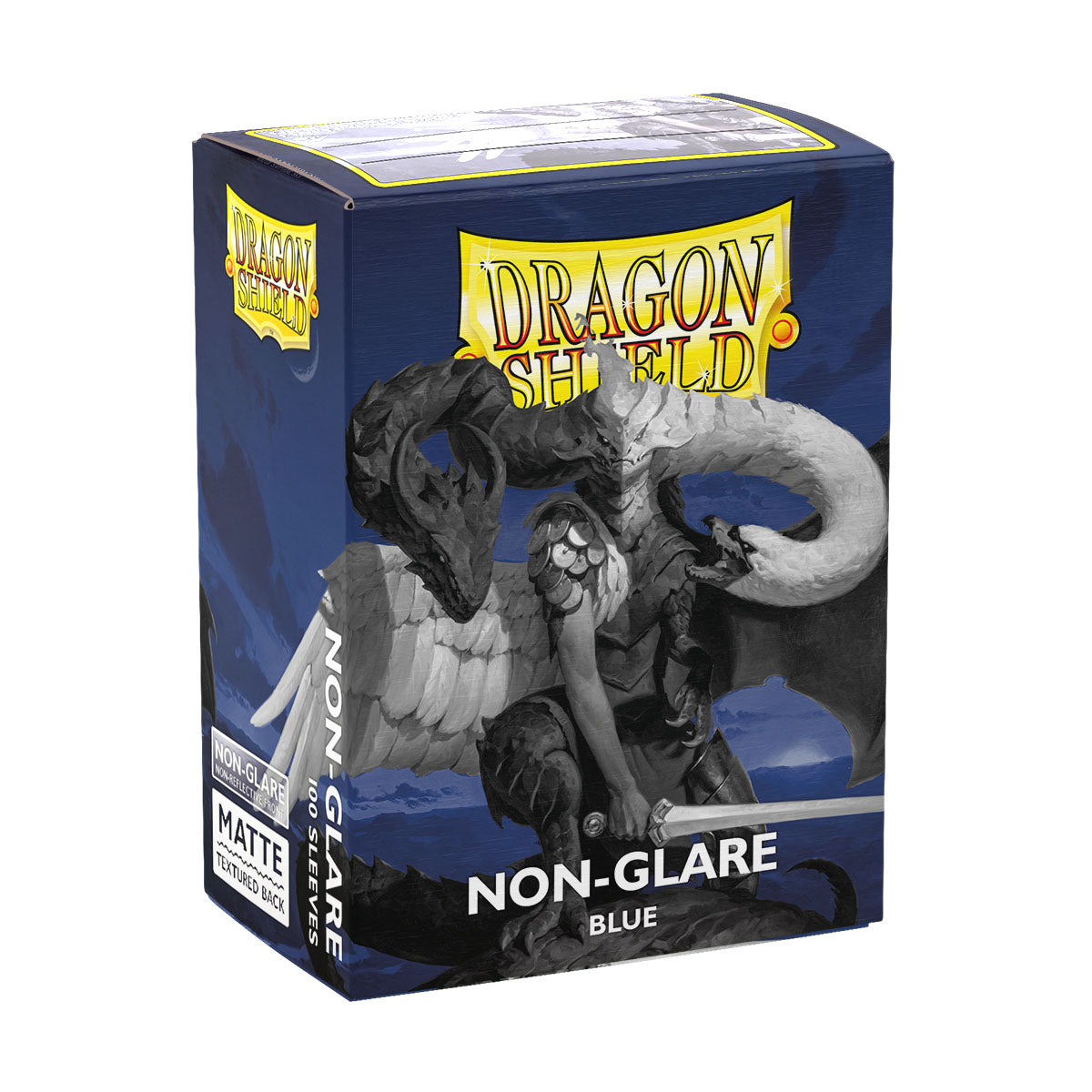 Dragon Shield non-glare matte blue standard card sleeves, showing smooth surface and vibrant blue color for collectible card protection.