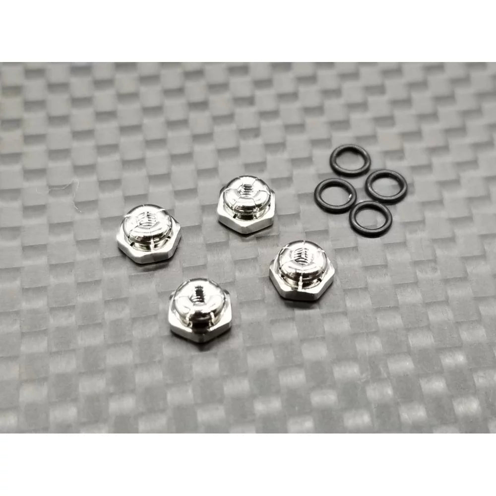 GL Racing AC011-S 2mm lock nuts, close-up of black metal fasteners with threading, designed for automotive use.