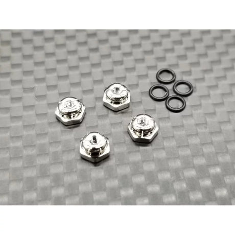 GL Racing AC011-S 2mm lock nuts, close-up of black metal fasteners with threading, designed for automotive use.