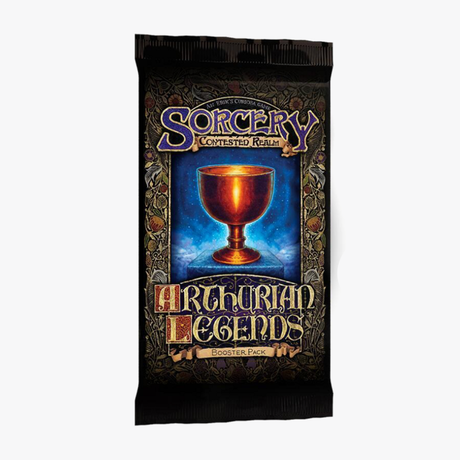 Collectible Sorcery Arthurian Legends Booster Pack trading cards featuring mythical characters and magical artwork.