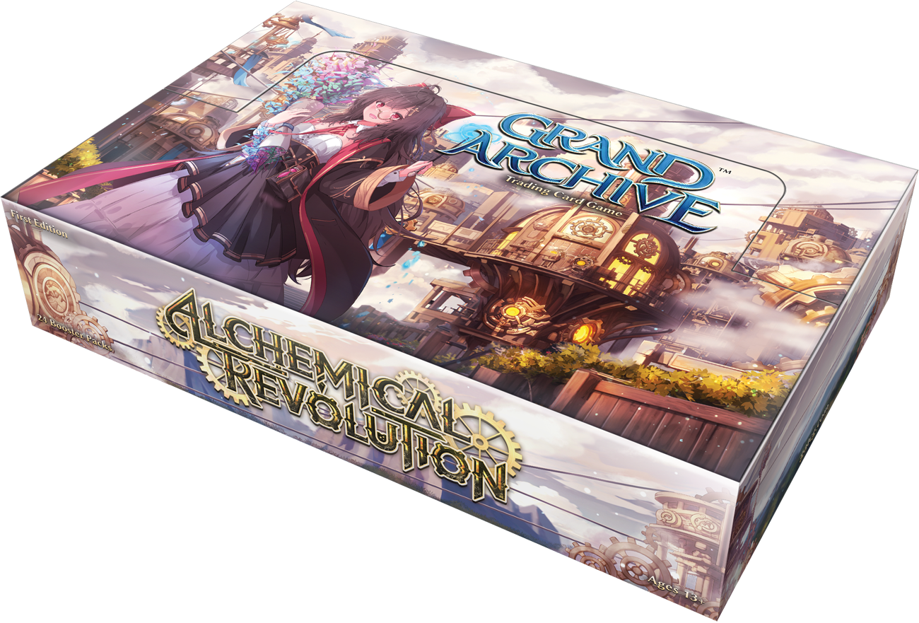 Weebs of the Shore Grand Archive TCG Alchemical Revolution Booster Box with colorful artwork and packaging.