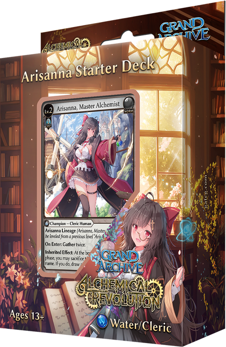 Weebs of the Shore Grand Archive TCG Alchemical Revolution Starter Deck featuring colorful cards and fantasy-themed artwork.