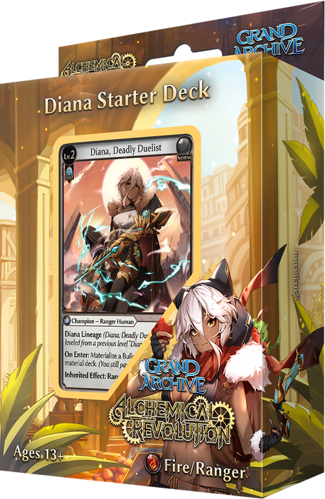 Weebs of the Shore Grand Archive TCG Alchemical Revolution Starter Deck featuring colorful cards with fantasy artwork.