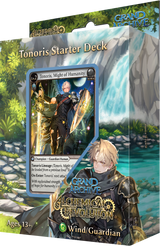 Weebs of the Shore Grand Archive TCG Alchemical Revolution Starter Deck with colorful cards spread out on a tabletop.