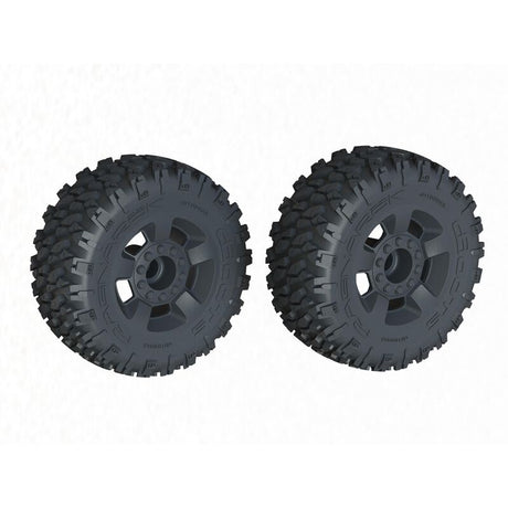 ARRMA dBoots Ragnarok MT tire set with two glued off-road tires featuring chunky tread for rugged terrain.