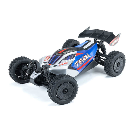 ARRMA 1/14 Typhon GROM 4x4 RTR brushed buggy with rugged tires and sleek design, ready for off-road racing.