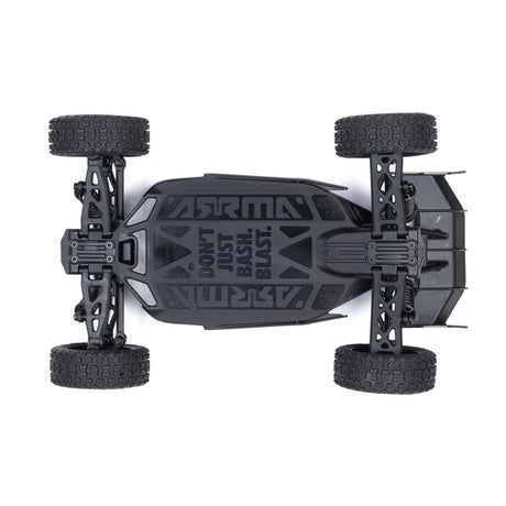 ARRMA 1/14 Typhon GROM 4X4 RTR brushed buggy, showing its rugged off-road design with large tires and sleek body.