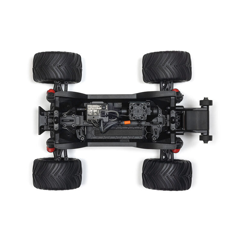 ARRMA 1/16 Gorgon Grom 4x4 RTR brushed monster truck with rugged tires and detailed body in action.