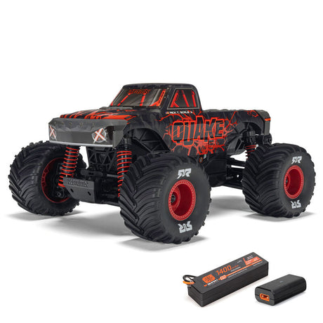 ARRMA 1/16 QUAKE GROM 4x4 RTR brushed monster truck shown in action on rugged terrain
