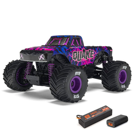 ARRMA 1/16 Quake Grom 4x4 RTR brushed monster truck with rugged tires and detailed body, ready for off-road adventures