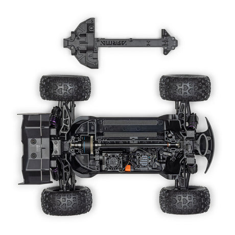 ARRMA 1/16 Mini Kraton 3s RC car with charger and battery, showing the compact off-road remote control vehicle.