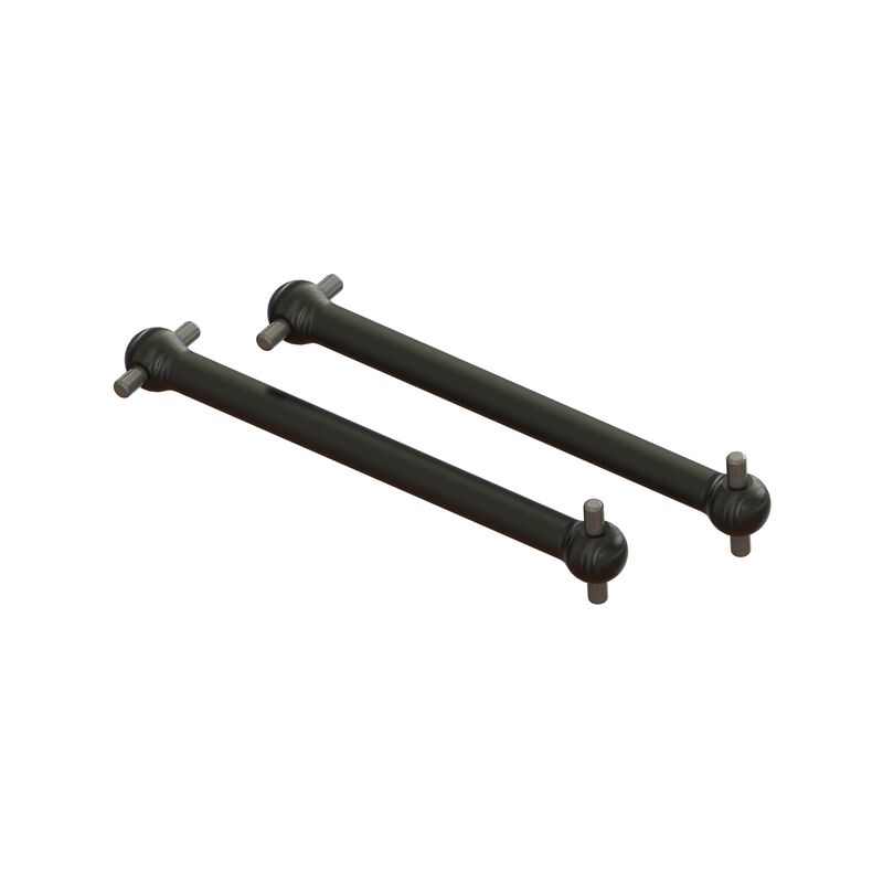 Pair of ARRMA Dogbone driveshafts, 40.5mm length, with black and silver finish, designed for remote control cars.