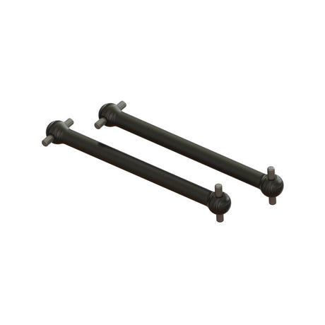 Pair of ARRMA Dogbone driveshafts, 40.5mm length, with black and silver finish, designed for remote control cars.