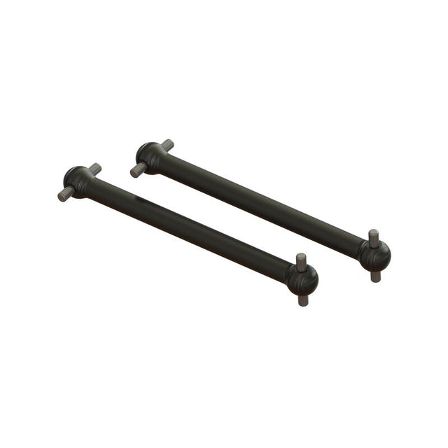 Pair of ARRMA Dogbone driveshafts, 40.5mm length, with black and silver finish, designed for remote control cars.