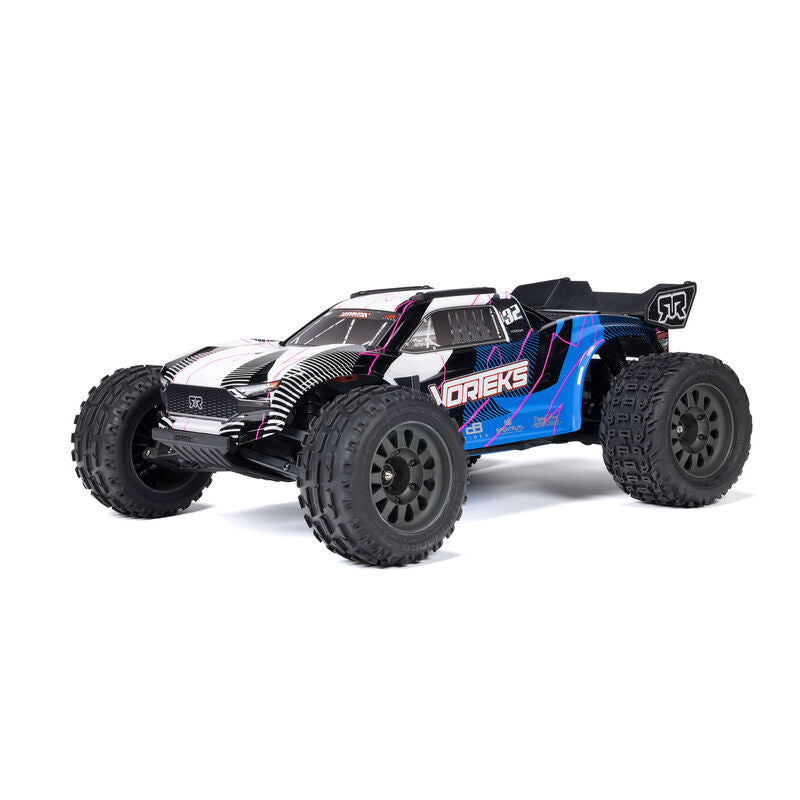 ARRMA 1/10 VORTEKS 2WD RTR brushed stadium truck in blue with detailed exterior and off-road tires