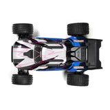 Blue ARRMA 1/10 VORTEKS 2WD RTR brushed stadium truck with large tires and detailed body, ready for off-road racing.