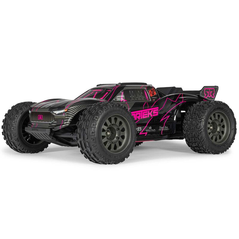 ARRMA 1/10 Vorteks 223S DSC 2WD RTR brushless stadium truck on off-road track, showcasing sleek design and rugged tires.