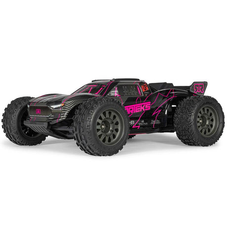 ARRMA 1/10 Vorteks 223S DSC 2WD RTR brushless stadium truck on off-road track, showcasing sleek design and rugged tires.