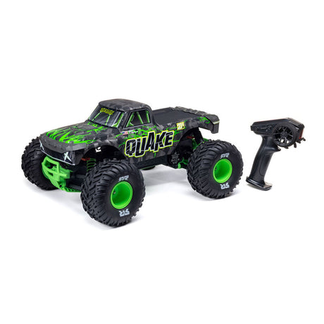 ARRMA 1/10 Quake 223S DSC 2WD RTR brushless monster truck on rugged terrain, showcasing its durable design and off-road capabilities